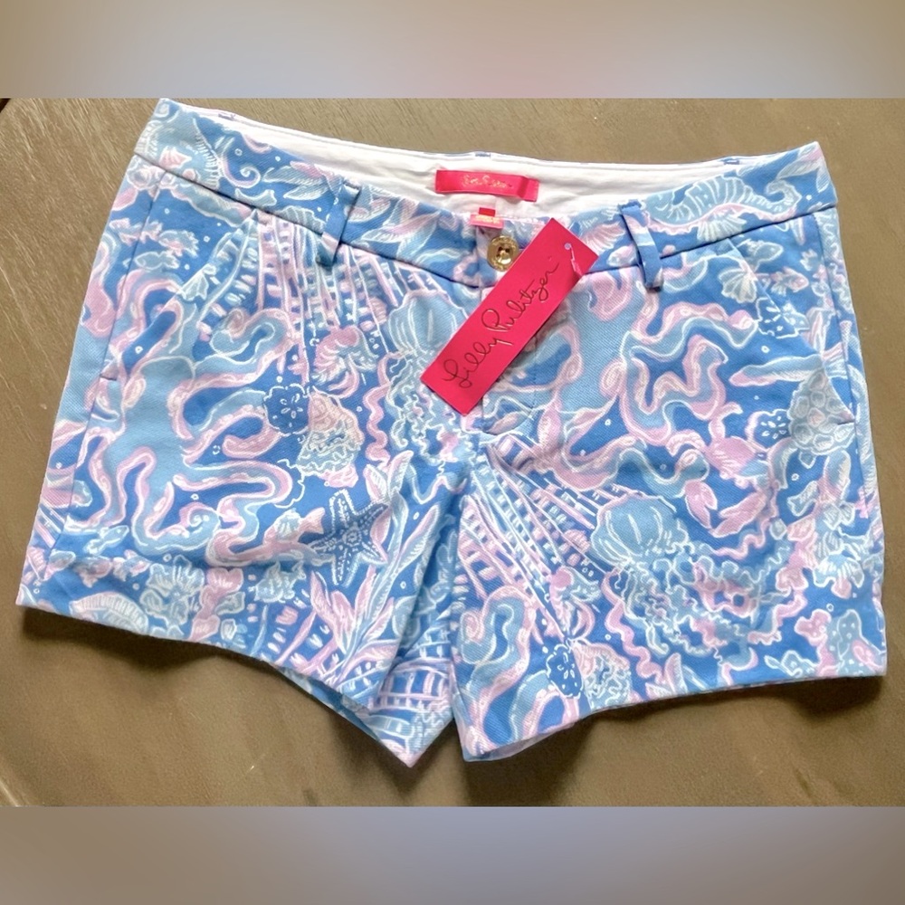 NWT Lilly Pulitzer Callahan Knit Short Boca Blue Sea What I Sea Size 6 Pink Blue